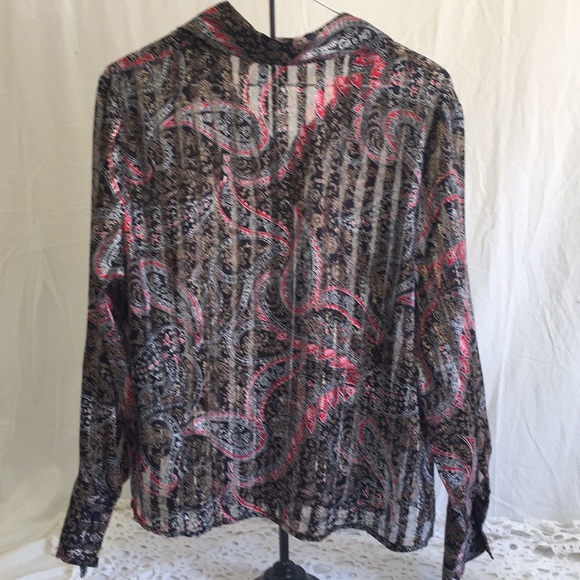 Covington Long Sleeve Sheer Button Down Blouse. - Picture 2 of 5